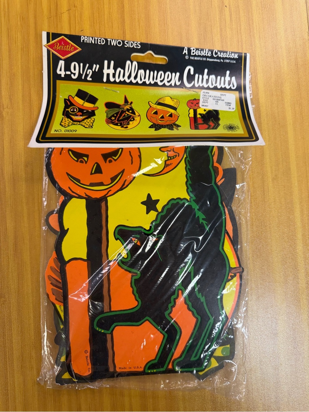 VINTAGE HALLOWEEN RETRO BEISTLE 4 CT CUTOUTS 9.5” PUMPKIN,WITCH, CAT Scarecrow